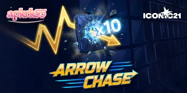 Tampilan visual grid Arrow Chase dengan panah yang bergerak melintasi blok pengali.